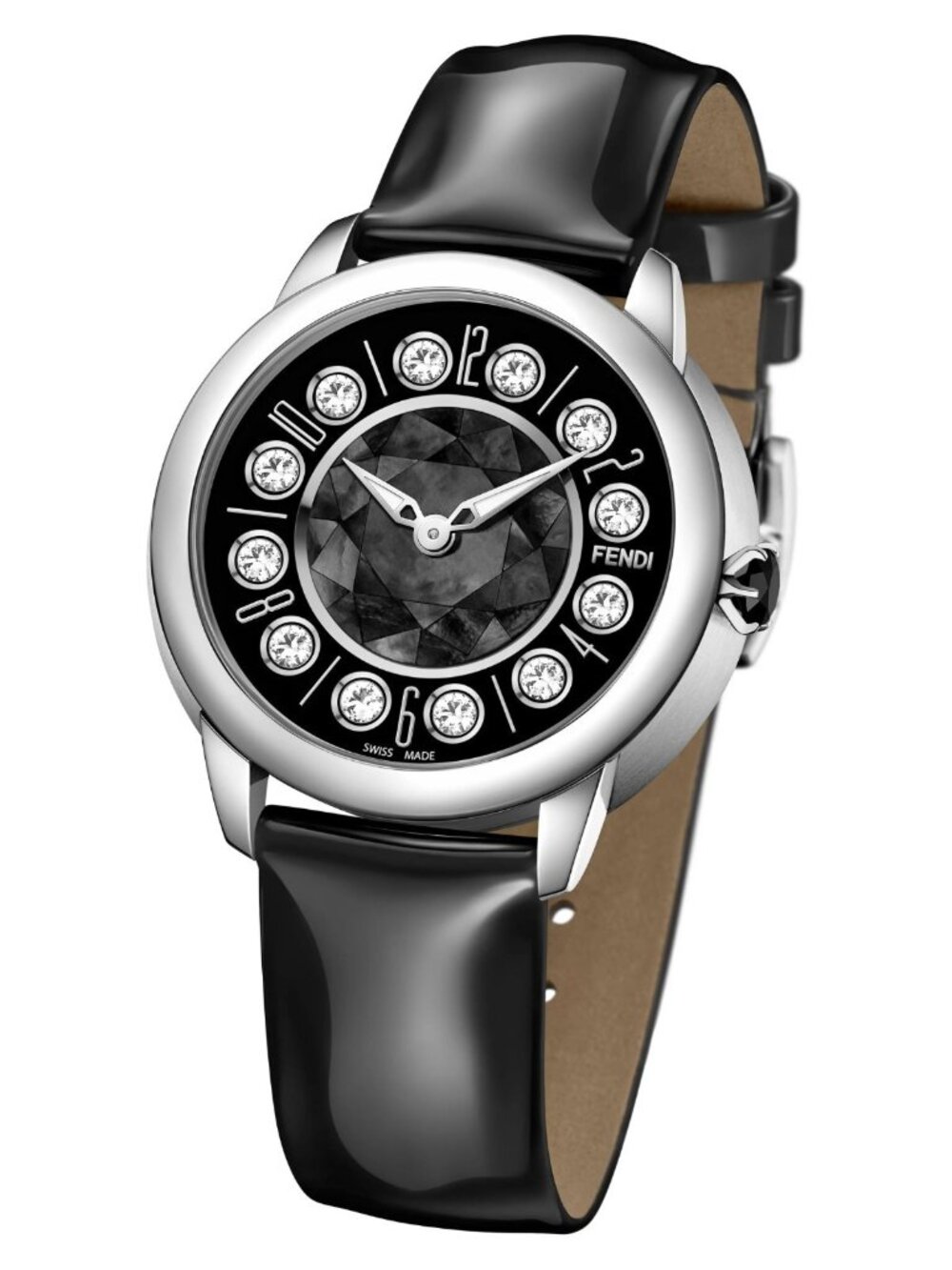 Fendi Ishine Rotating Stone Topaz Leather Swiss Made Quartz Watch F139021511